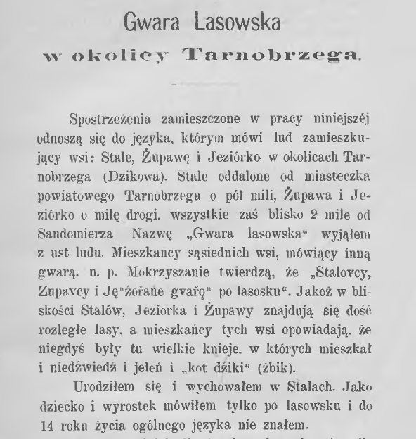 Gwara Lasowska w okolicy Tarnobrzega. Studyjum dyjalektologiczne Szymona Matusiaka, 1880